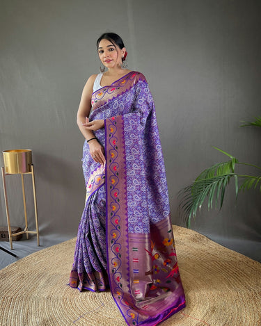 PURPLE Beautiful Lucknowi weaving saree 1