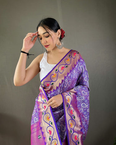 PURPLE Beautiful Lucknowi weaving saree 2