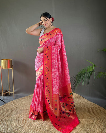 PINK Beautiful Lucknowi weaving saree