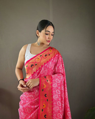 PINK Beautiful Lucknowi weaving saree 2