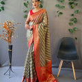  GRAY pure organza weaved saree with Jacquard border.