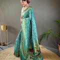 TEAL BLUE Beautiful Lucknowi weaving saree 1