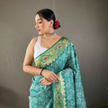 TEAL BLUE Beautiful Lucknowi weaving saree 2