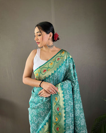 TEAL BLUE Beautiful Lucknowi weaving saree 2