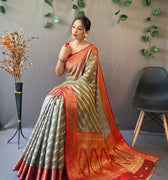 GRAY pure organza weaved saree with Jacquard border. 2