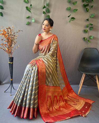 GRAY pure organza weaved saree with Jacquard border. 2