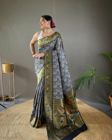 BLACK Beautiful Lucknowi weaving saree