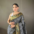 BLACK Beautiful Lucknowi weaving saree 2