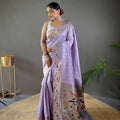 LIGHT PURPLE  Beautiful Lucknowi weaving saree