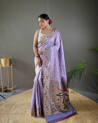 LIGHT PURPLE  Beautiful Lucknowi weaving saree