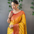 YELLOW  pure organza weaved saree with Jacquard border 1