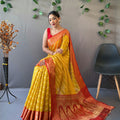 YELLOW  pure organza weaved saree with Jacquard border 2