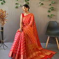 ORANGE  pure organza weaved saree with Jacquard border 2