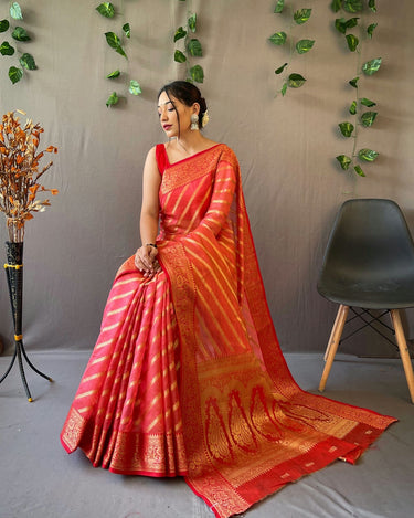 ORANGE  pure organza weaved saree with Jacquard border 2