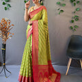 PERROT GREEN  pure organza weaved saree with Jacquard border