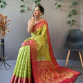 PERROT GREEN  pure organza weaved saree with Jacquard border 2