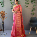 PEACH   pure organza weaved saree with Jacquard border