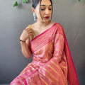 PEACH   pure organza weaved saree with Jacquard border 1