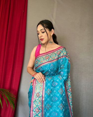 LIGHT BLUE SOFT RANGEEN PATOLA SILK SAREE 1