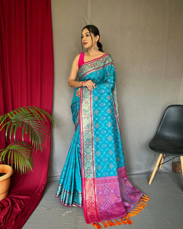 LIGHT BLUE SOFT RANGEEN PATOLA SILK SAREE