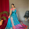 LIGHT BLUE SOFT RANGEEN PATOLA SILK SAREE 2