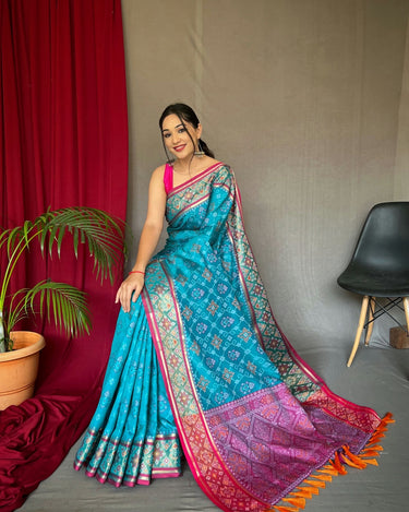 LIGHT BLUE SOFT RANGEEN PATOLA SILK SAREE 2