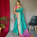 TEAL BLUE SOFT RANGEEN PATOLA SILK SAREE