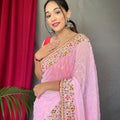  PINK  PURE GEORGATE SAREE 1