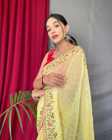 YELLOW PURE GEORGATE SAREE 1