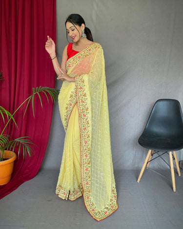 YELLOW PURE GEORGATE SAREE