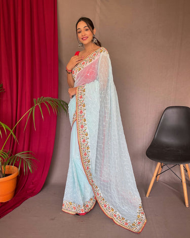 SKY BLUE  PURE GEORGATE SAREE