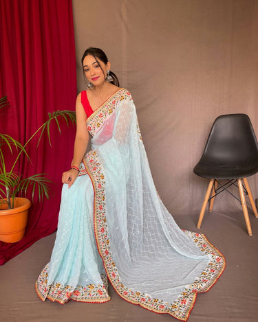 SKY BLUE  PURE GEORGATE SAREE 2