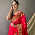  RED beautiful Paithani Soft Silk With minakari zari border saree 1