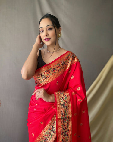  RED beautiful Paithani Soft Silk With minakari zari border saree 1
