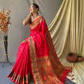  RED beautiful Paithani Soft Silk With minakari zari border saree 2