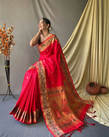  RED beautiful Paithani Soft Silk With minakari zari border saree 2