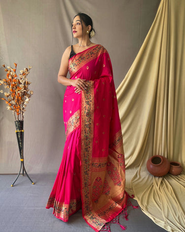 PINK beautiful Paithani Soft Silk With minakari zari border saree