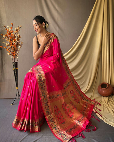 PINK beautiful Paithani Soft Silk With minakari zari border saree 2