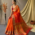 ORANGE beautiful Paithani Soft Silk With minakari zari border saree  2