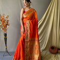 ORANGE beautiful Paithani Soft Silk With minakari zari border saree 