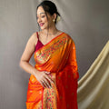 ORANGE beautiful Paithani Soft Silk With minakari zari border saree  1