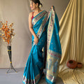 TEAL BLUE  beautiful Paithani Soft Silk With minakari zari border saree 