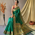 GREEN   beautiful Paithani Soft Silk With minakari zari border saree  2