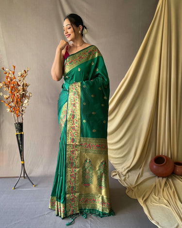 GREEN   beautiful Paithani Soft Silk With minakari zari border saree 