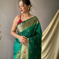 GREEN   beautiful Paithani Soft Silk With minakari zari border saree  1