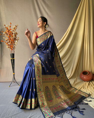 BLUE    beautiful Paithani Soft Silk With minakari zari border saree  3