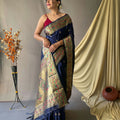 BLUE    beautiful Paithani Soft Silk With minakari zari border saree 