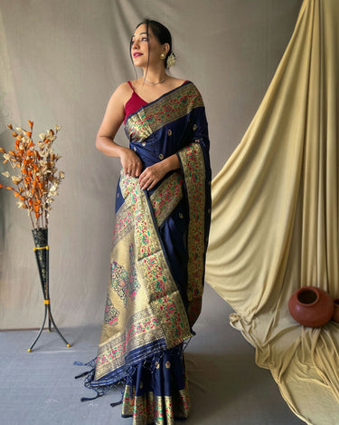 BLUE    beautiful Paithani Soft Silk With minakari zari border saree 