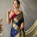 BLUE    beautiful Paithani Soft Silk With minakari zari border saree  2
