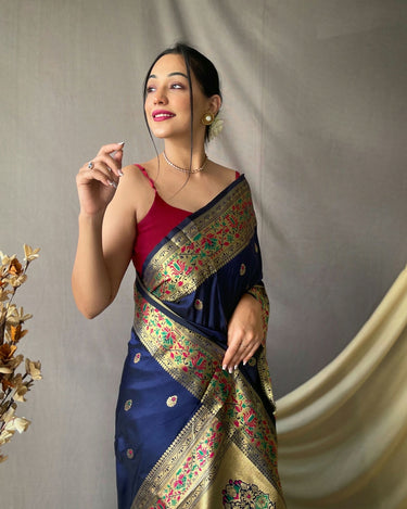 BLUE    beautiful Paithani Soft Silk With minakari zari border saree  2